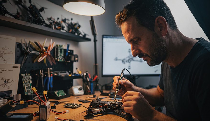 Mike Bishop working in the Bishop Drones studio